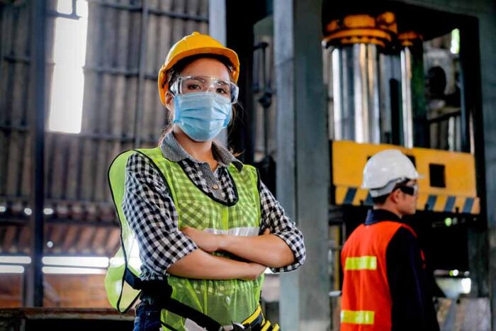 Factory woman worker or technician with hygienic mask